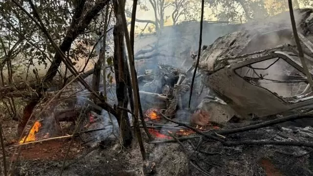 Carreta pegando fogo em meio a vegetação na manhã de hoje (Foto: Jornal da Nova)