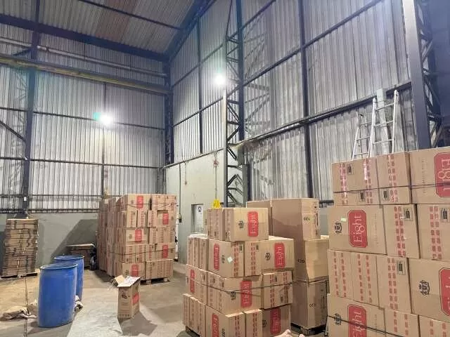 Caixas de cigarro estampada com nome de marca paraguaia produzidos em fábrica clandestina (Foto: Divulgação | PF)