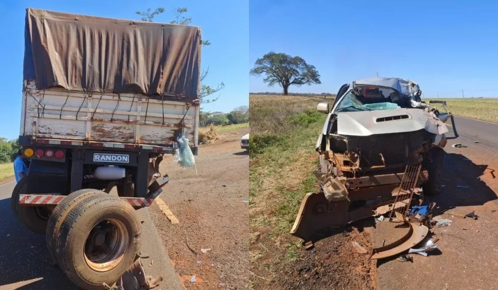 Com o forte impacto, o eixo traseiro da carreta saiu do lugar (Divulgação, PMR)