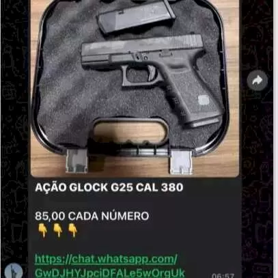 Glock sendo anunciada por R$ 85 em grupo de WhatsApp (Foto: Divulgação/PF)
