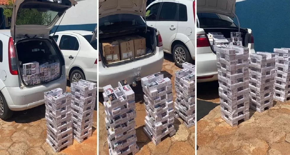 Força Tática apreende 1.550 pacotes de cigarros contrabandeados em Nova Andradina - Fotos: PM/Divulgação