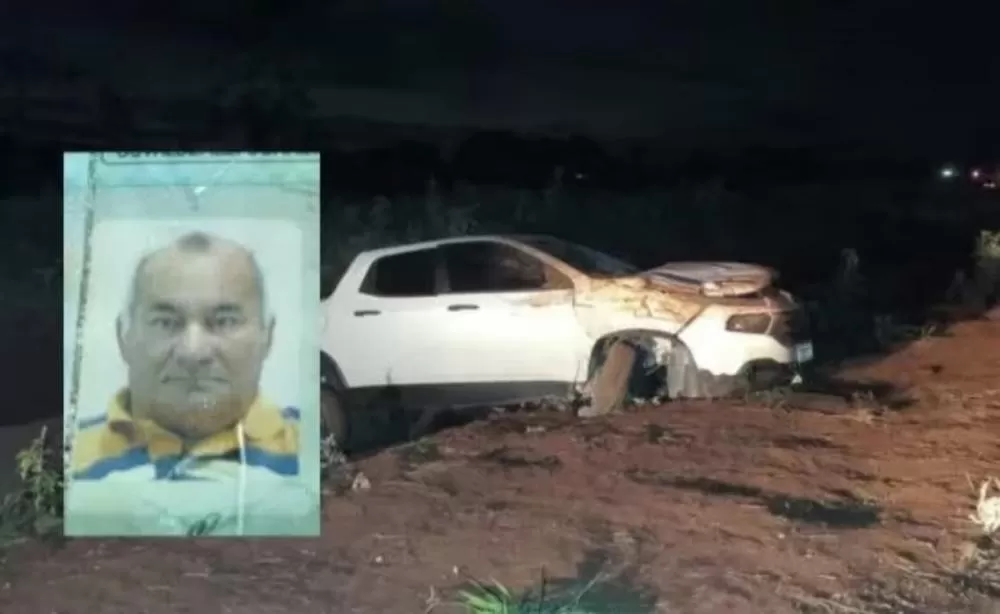 Carro conduzido por Osvalderlei parou em uma valeta, após capotar várias vezes (Foto: Leandro Holsbach)