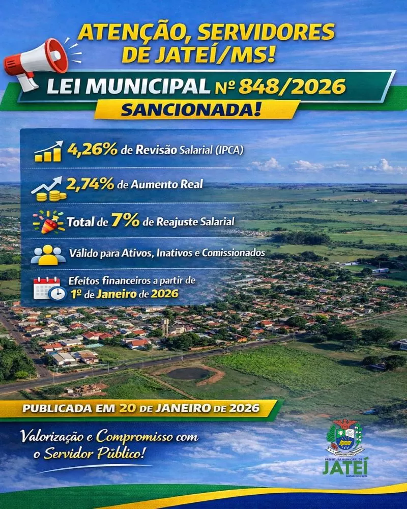 Prefeitura de Jateí anuncia aumento real no salário de todo o funcionalismo municipal