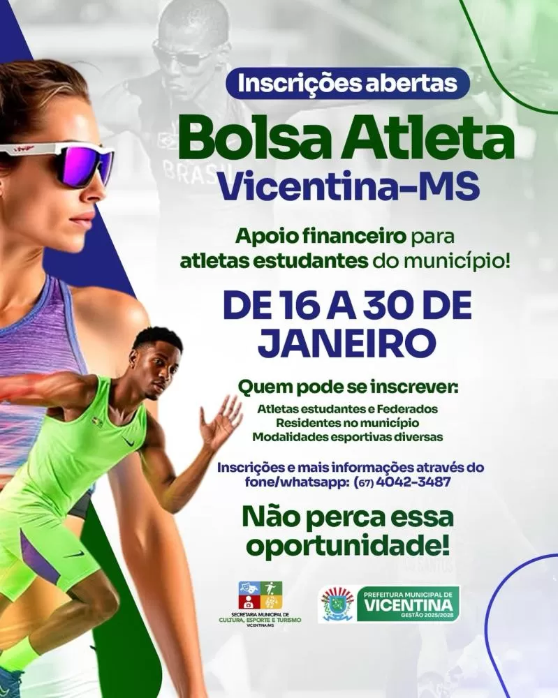 Inscrições abertas: Em Vicentina, Bolsa Atleta é a mão amiga da gestão de apoio à todos os esportes