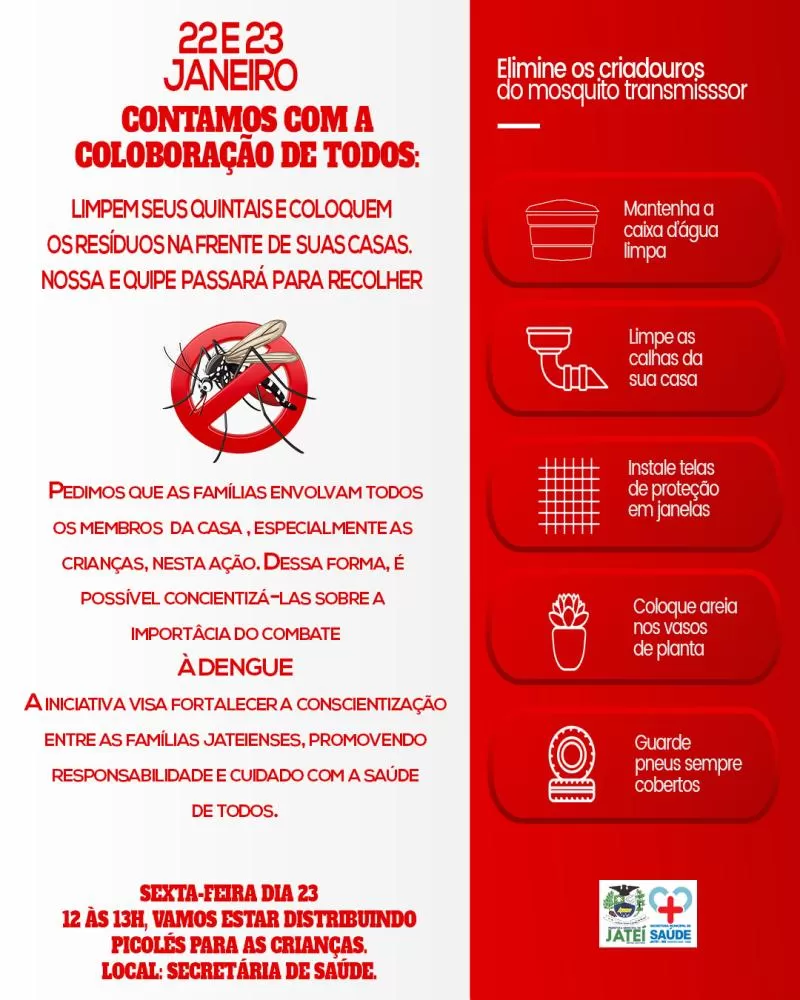 Prefeitura de Jateí conclama para prevenção à dengue e demais doenças