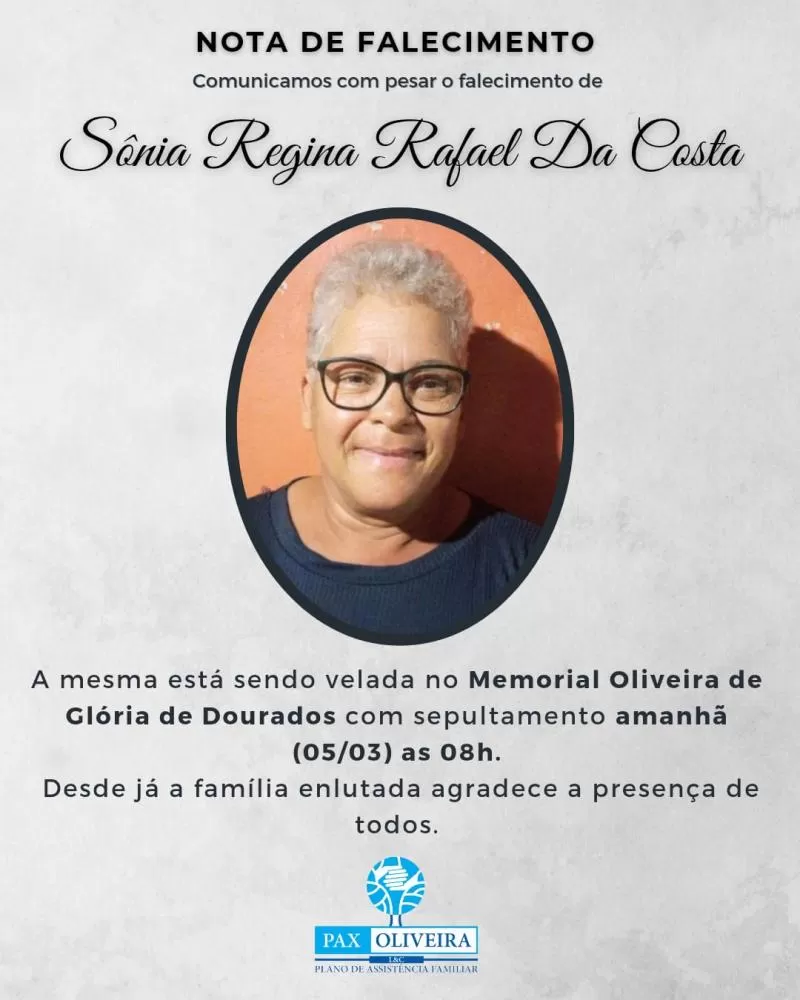 Glória de Dourados se despede de Sônia Regina Rafael da Costa