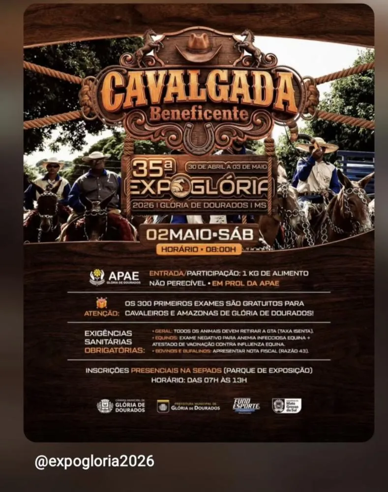 Cavalgada Beneficente abre programação da 35ª ExpoGlória em Glória de Dourados