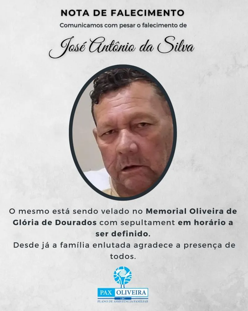 Glória de Dourados comunica falecimento de José Antônio da Silva