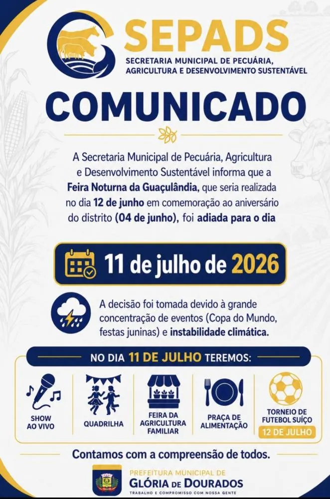 Feira Noturna da Guaçulândia é adiada para julho devido a conflitos de agenda e condições climáticas