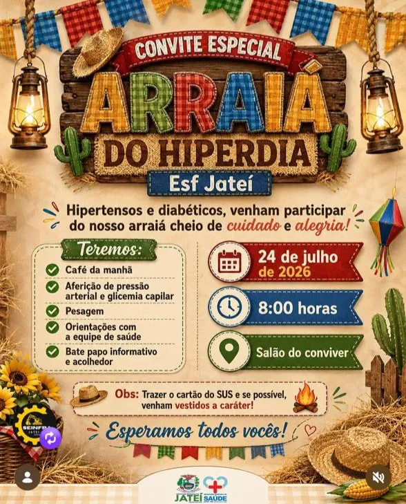 ESF Jateí promove “Arraiá do Hiperdia” com ações de saúde para hipertensos e diabéticos