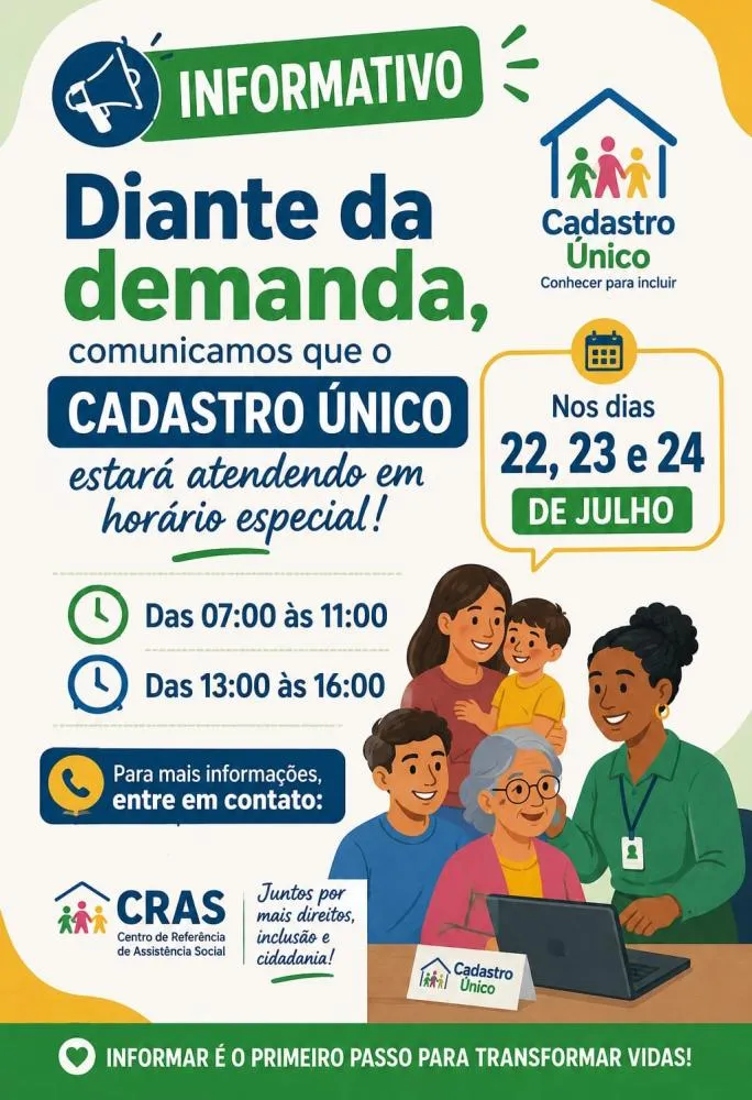 Cadastro Único terá atendimento em horário especial em Glória de Dourados