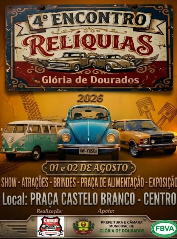 Glória de Dourados se prepara para receber o 4º Encontro de Relíquias com grandes atrações