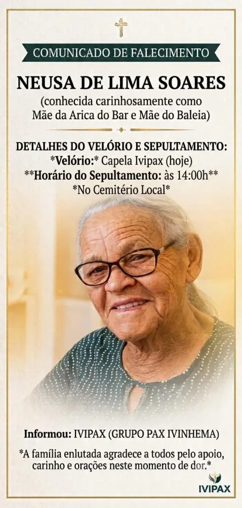 Morre Neusa de Lima Soares, conhecida como “Mãe da Arica do Bar” e “Mãe do Baleia”, em Glória de Dourados