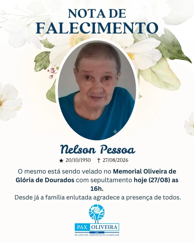 Região Online: Nota de falecimento — Nelson Pessoa falece aos 75 anos em Glória de Dourados