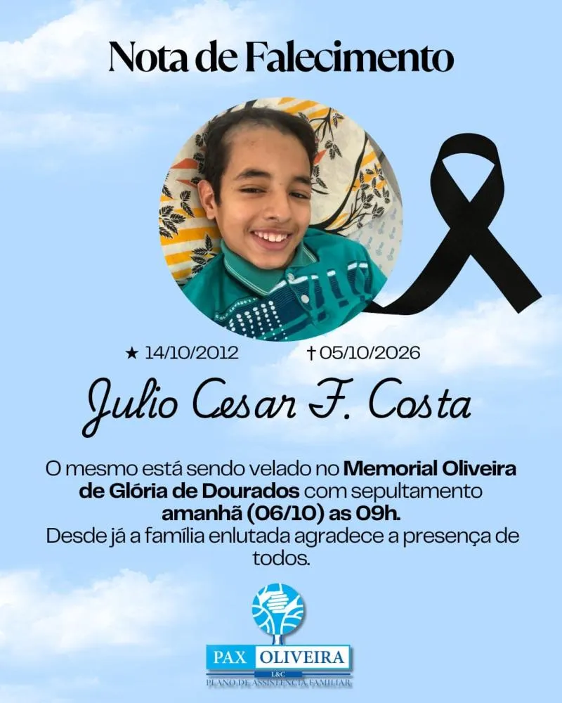 Glória de Dourados se despede de Júlio César F. Costa, aos 13 anos