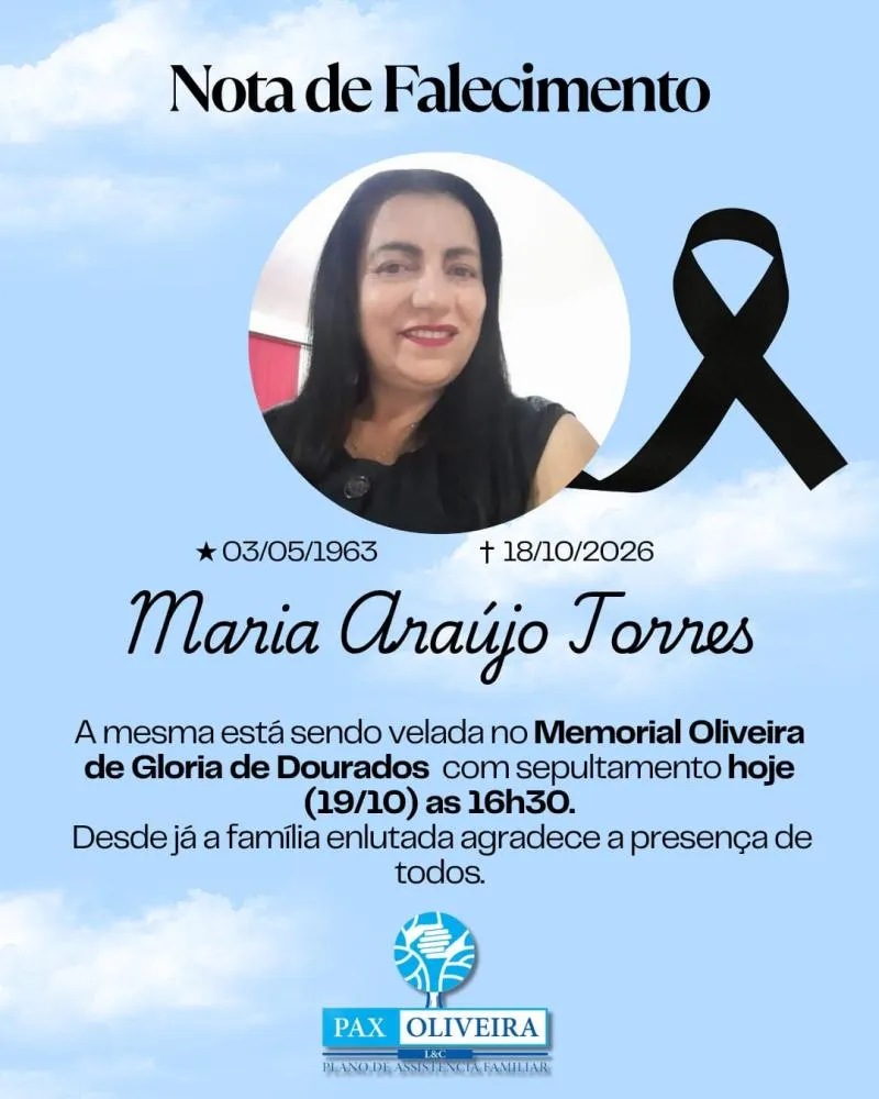 Glória de Dourados: Maria Araújo Torres morre aos 63 anos
