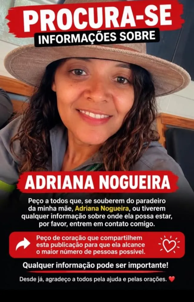 Moradora de Glória de Dourados, Adriana Nogueira está desaparecida; família pede ajuda