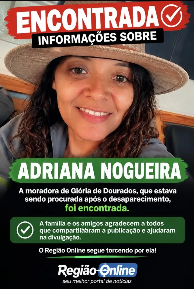 Moradora de Glória de Dourados, Adriana Nogueira é encontrada após mobilização nas redes sociais